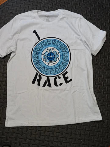 New White and Blue 1 Race short sleeve t - shirts